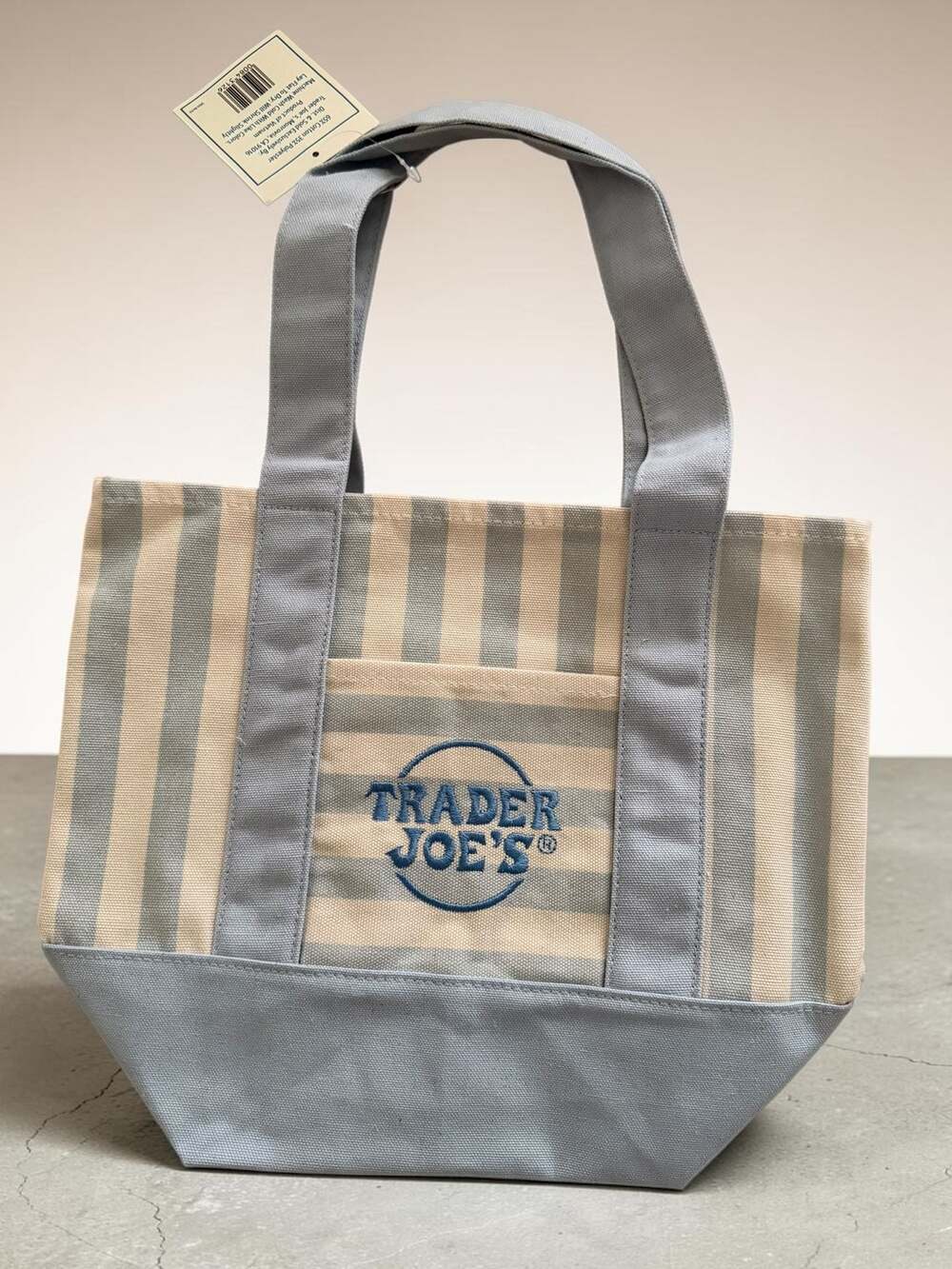 Trader Joe's Mini Pastel Blue Striped Canvas Reusable Tote Bag
